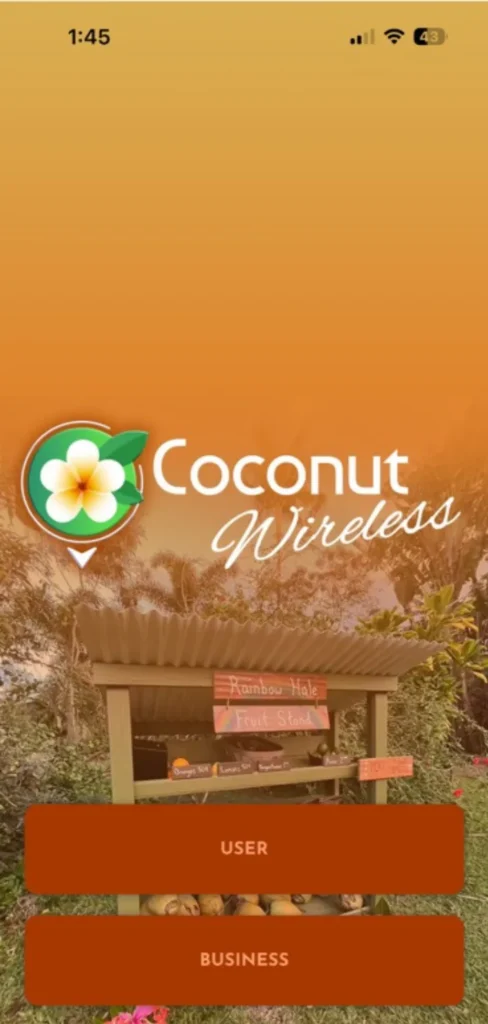 home page of coconut wireless app